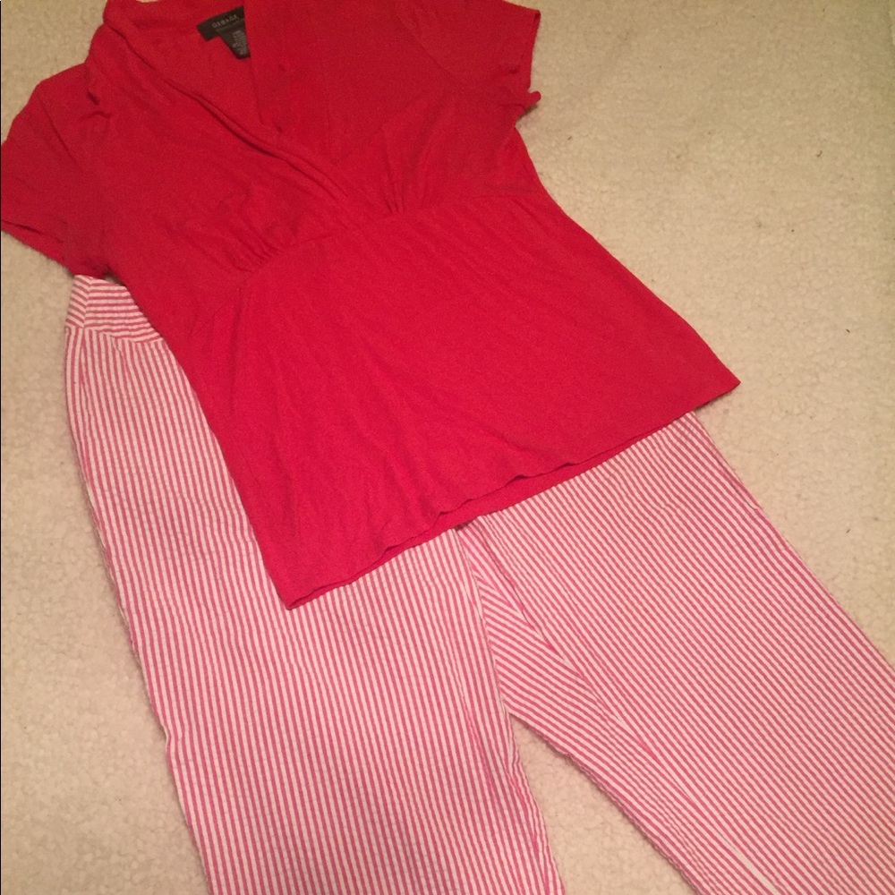Red v-neck blouse